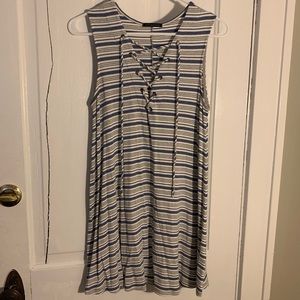 Ribbed striped lace-up front sleeveless sundress